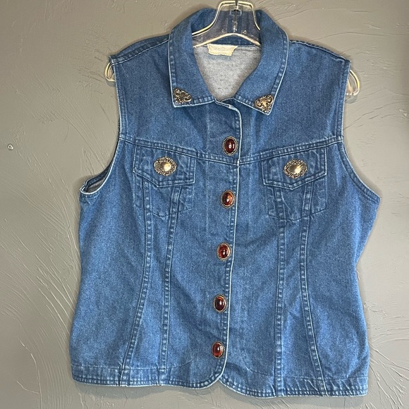 Vintage The Brass Menagerie “denim” vest women’s size L - Picture 1 of 11